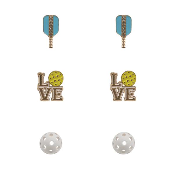 PICKLEBALL EARRING 3 PAIR SET