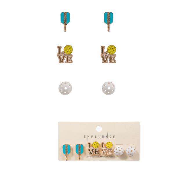PICKLEBALL EARRING 3 PAIR SET