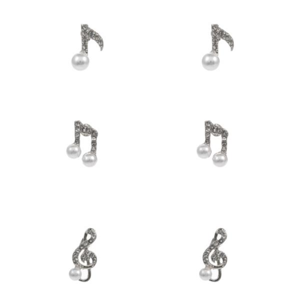 RHINESTONE PEARL MUSIC EARRING 3 PAIR SET