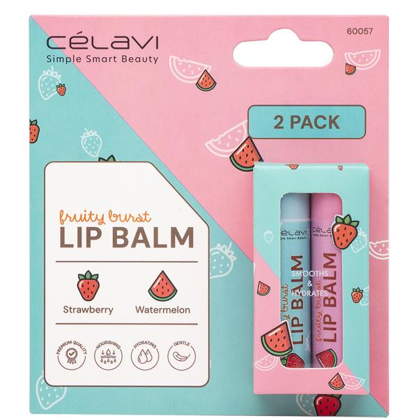 CELAVI FRUITY BURST 2 PC LIP BALM STRAWBERRY WATERMELON (24 UNITS)