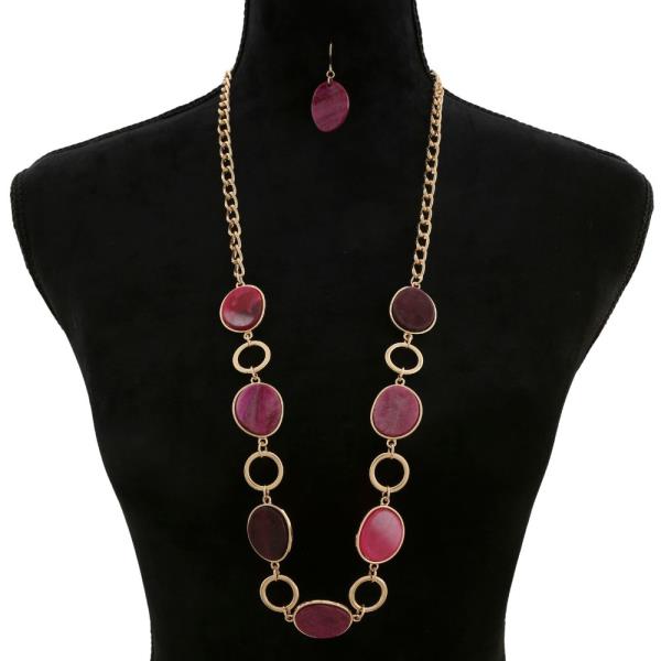 ROUND STONE CIRCLE LINK NECKLACE