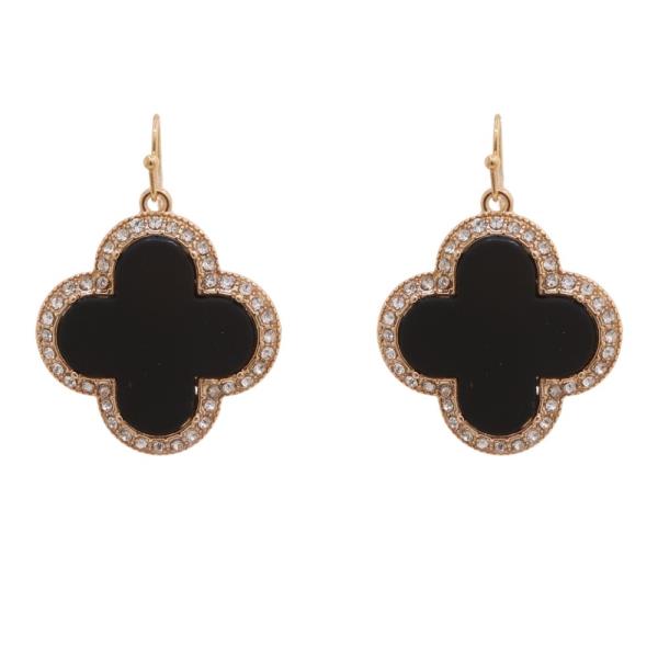 CLOVER CHARM RHINESTONE DANGLE EARRING