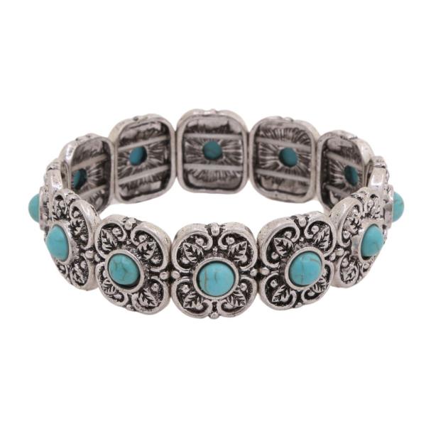 WESTERN FLOWER TURQUOISE BEAD STRETCH BRACELET