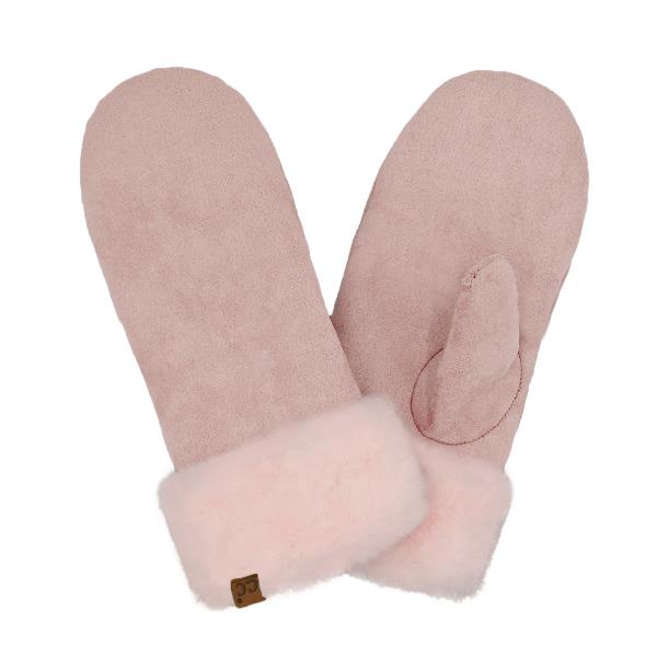 CC SUEDE MITTEN WITH FAUX FUR CUFF GLOVES