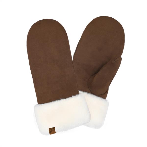 CC SUEDE MITTEN WITH FAUX FUR CUFF GLOVES