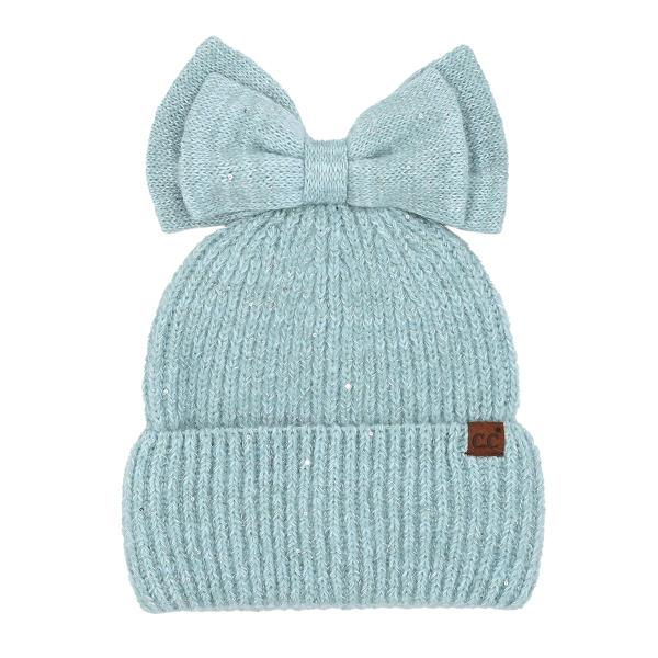 CC MESSY BUN BOW BEANIE WITH SEQUINS HAT