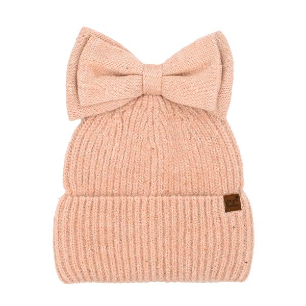 CC MESSY BUN BOW BEANIE WITH SEQUINS HAT