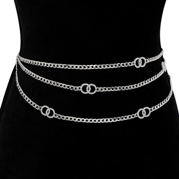 RHINESTONE JOINED CIRCLE LAYERED CHAIN LINK HOOK BELT