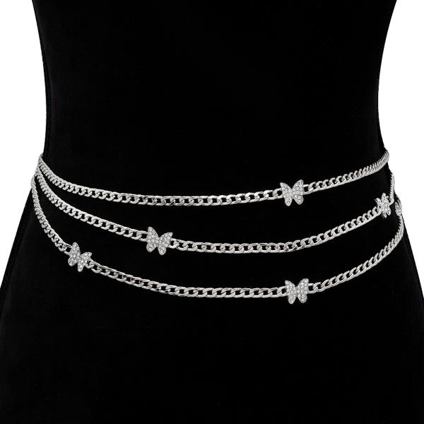 RHINESTONE BUTTERFLY LAYERED CHAIN LINK HOOK BELT