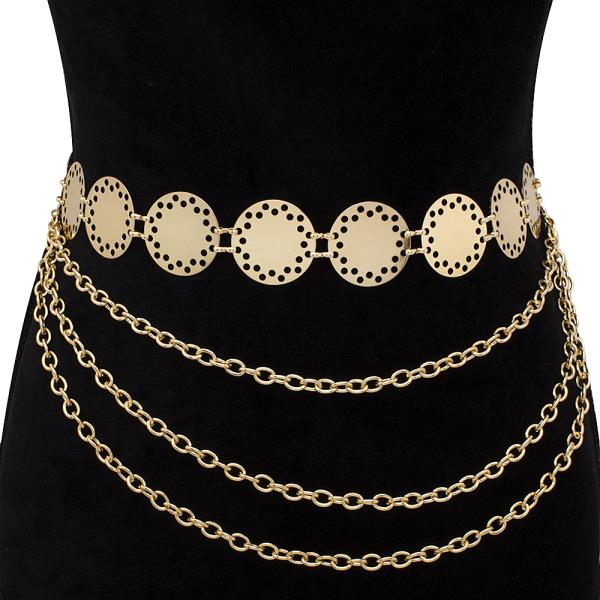 CIRCLE DESIGN PATTER LAYERED CHAIN LINK HOOK BELT