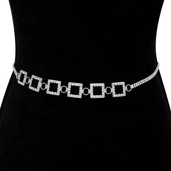 RHINESTONE SQUARE PATTERN HOOK BELT