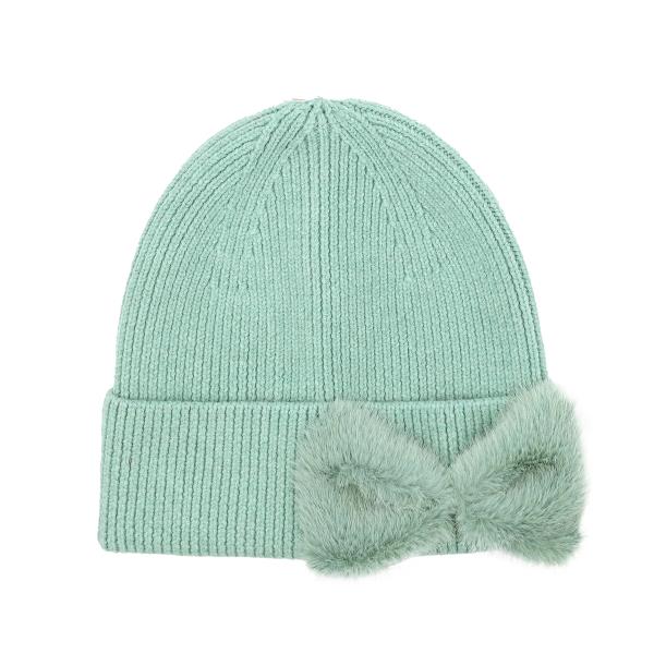 CC FAUX FUR BOW BEANIE HAT