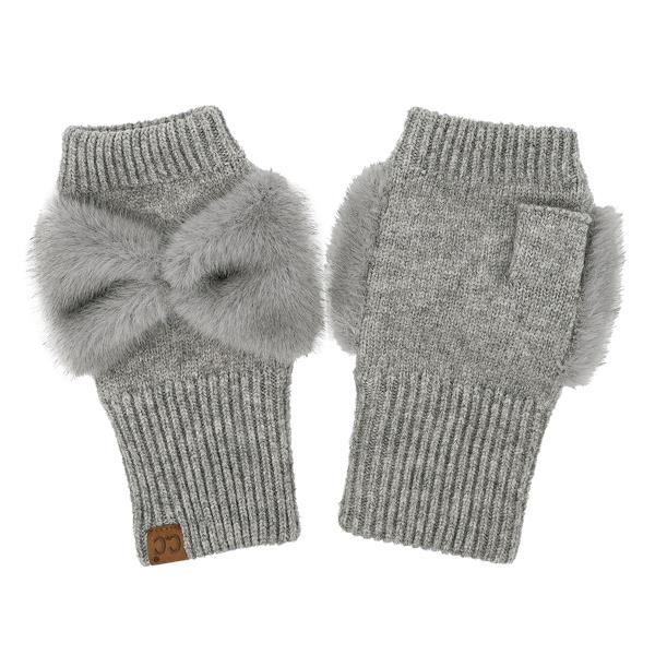 CC FAUX FUR BOW FINGERLESS GLOVES