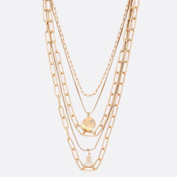 COIN TEARDROP OVAL LINK LAYERED NECKLACE