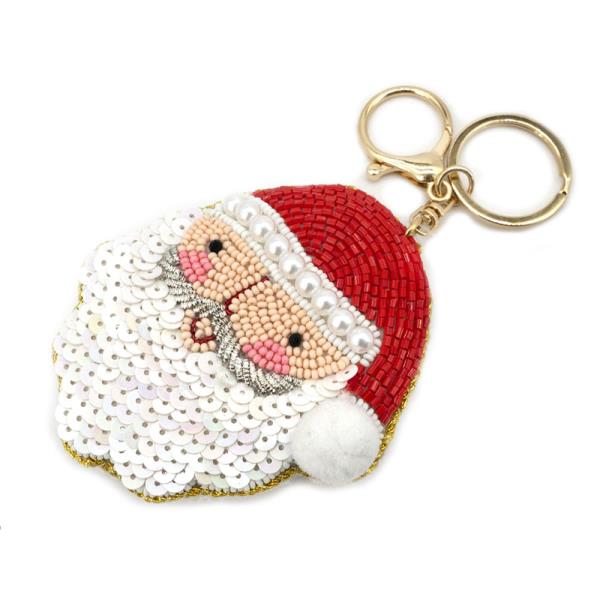 SEED BEAD CHRISTMAS SANTA KEYCHAIN