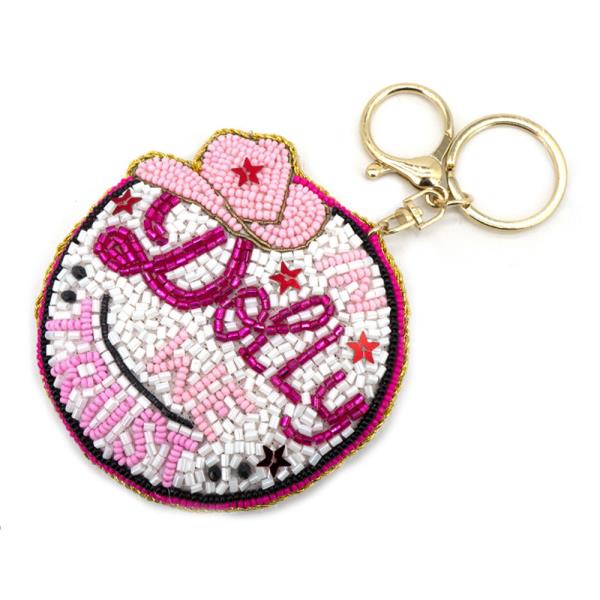 WESTERN SEED BEAD IN DOLLY WE TRUST KEYCHAIN