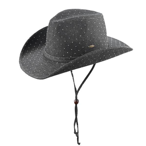 CC ALL OVER RHINESTONE DENIM COWBOY HAT WITH CHIN STRAPS