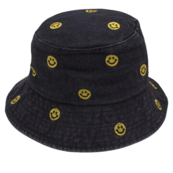 DENIM HAPPY FACE BUCKET HAT