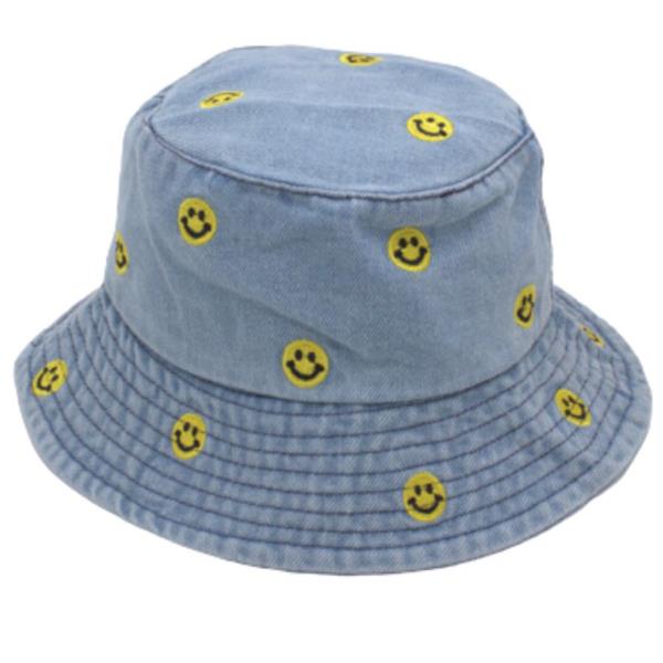 DENIM HAPPY FACE BUCKET HAT