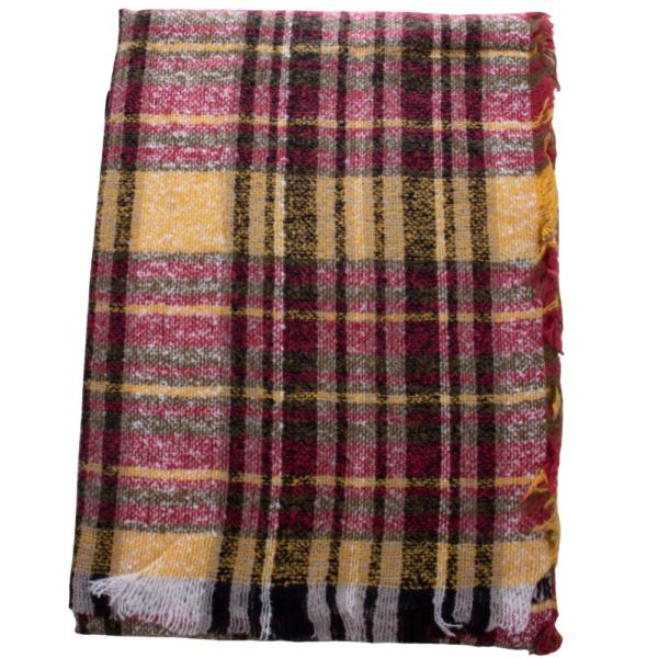 PLAID FRAYED EDGE BLANKET SCARF