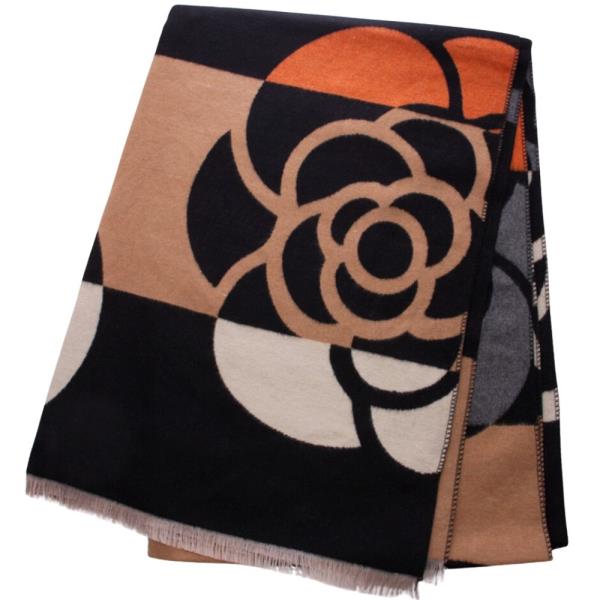 ABSTRACT ROSE FLOWER BLOCK COLOR FRAYED EDGE OBLONG SCARF