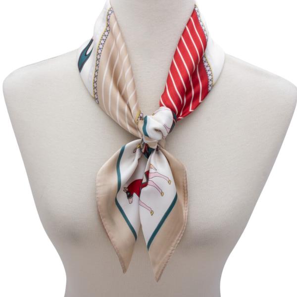 SATIN HORSE STRIPE PRINT NECK SCARF