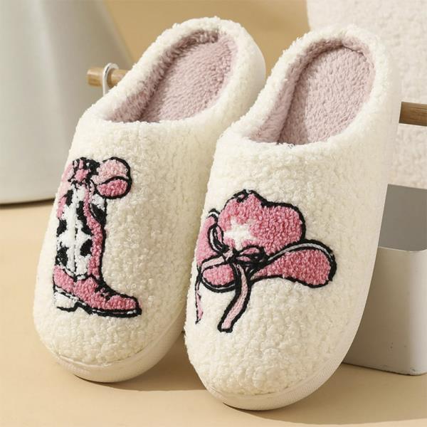 WESTERN BOOTS AND HAT COZY FLUFFY HOUSE SLIPPER