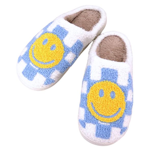 HAPPY FACE CHECKER COZY FLUFFY HOUSE SLIPPER - M SIZE