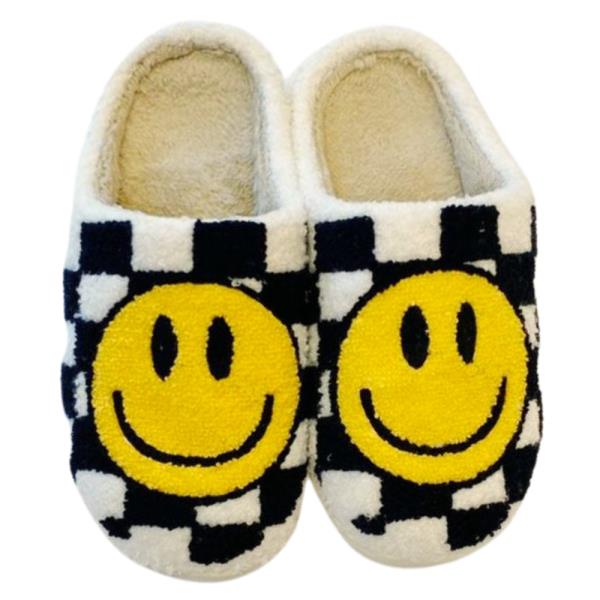 HAPPY FACE CHECKER COZY FLUFFY HOUSE SLIPPER - L SIZE