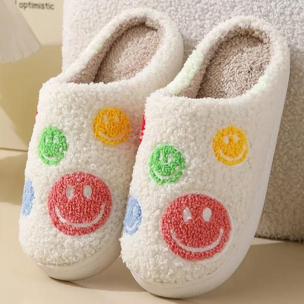 MULTI HAPPY FACE COZY FLUFFY HOUSE SLIPPER