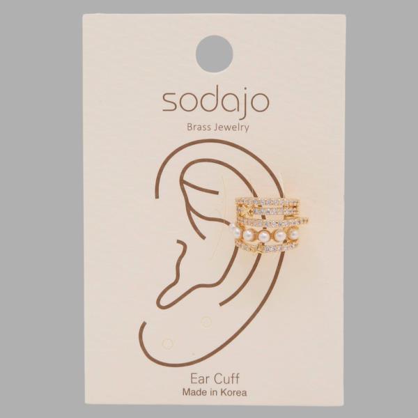 SODAJO PEARL BEAD RHINESTONE EAR CUFF