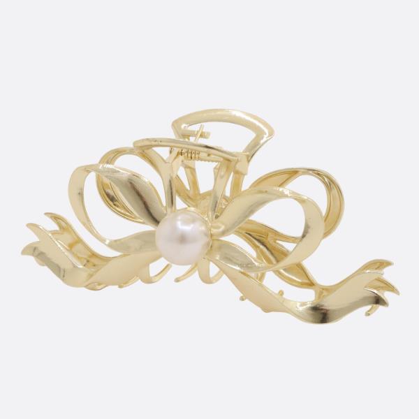 BOW RIBBON PEARL BEAD METAL CLAW HAIR CLIP