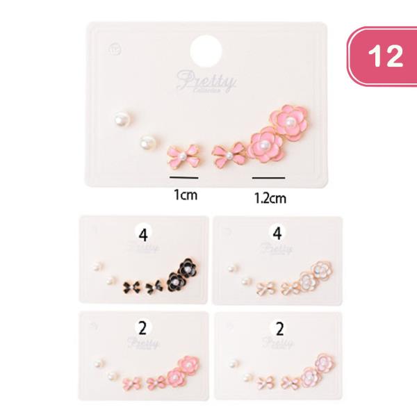 FLOWER PEARL EARRING SET ( 12 UNITS)