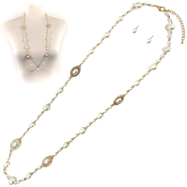 PEARL BEAD WITH CRSTAL LONG NECKLACE