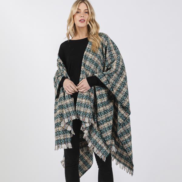 MULTI COLOR PLAID PATTERN RUANA
