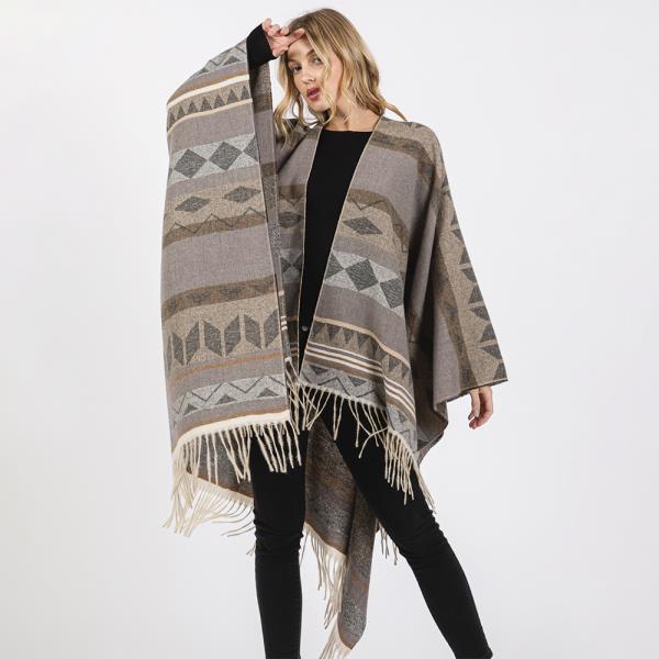 AZTEC PATTERN FRINGE RUANA