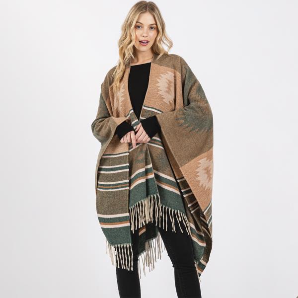 AZTEC PATTERN FRINGE RUANA