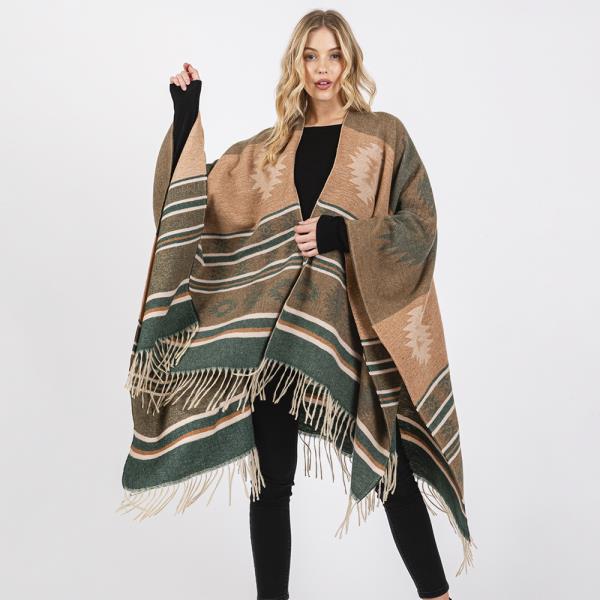 AZTEC PATTERN FRINGE RUANA