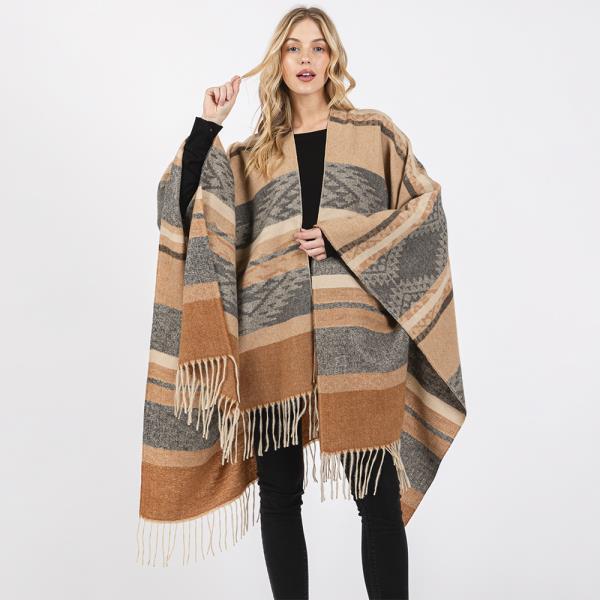 AZTEC PATTERN FRINGE RUANA