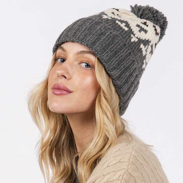 AZTEC PATTERN POM POM BEANIE