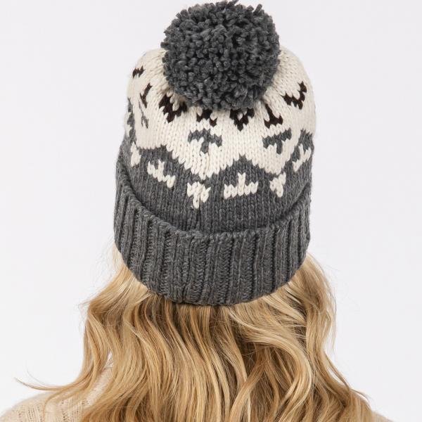 AZTEC PATTERN POM POM BEANIE