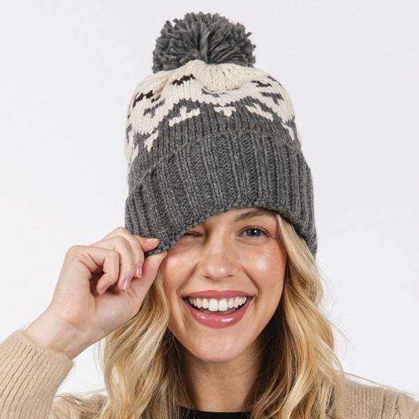 AZTEC PATTERN POM POM BEANIE