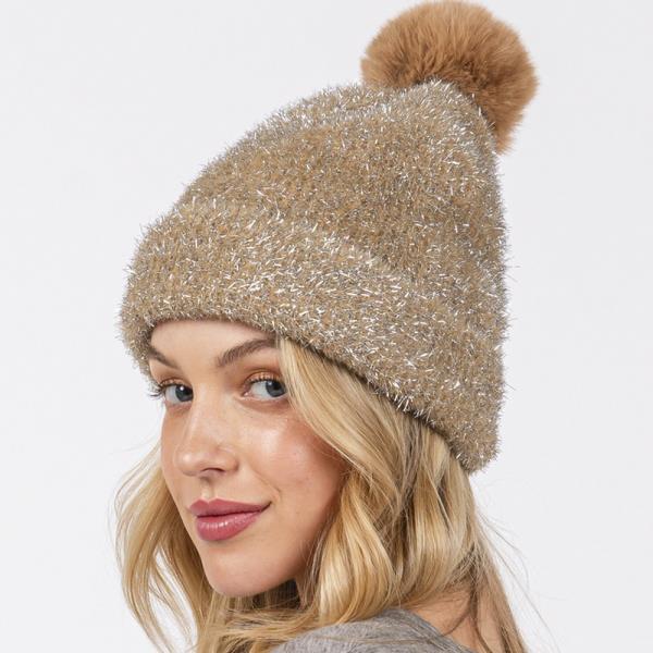 LUREX MIXED POM POM BEANIE