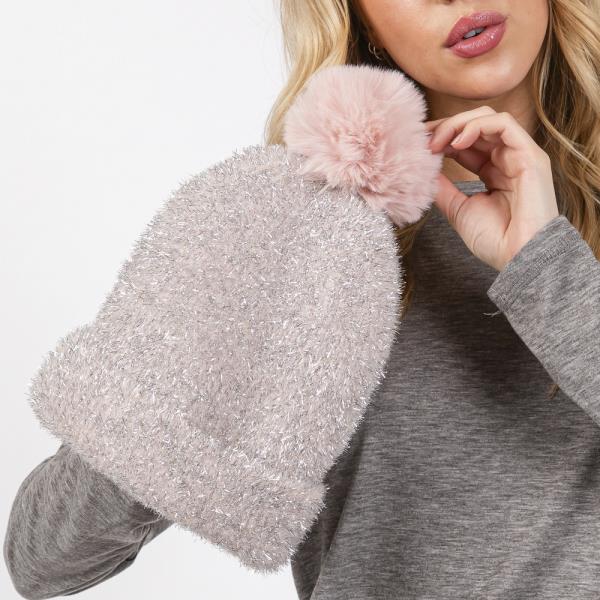 LUREX MIXED POM POM BEANIE