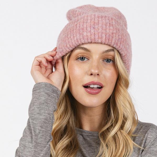 WOOL BLENDED SOLID FUZZY BEANIE