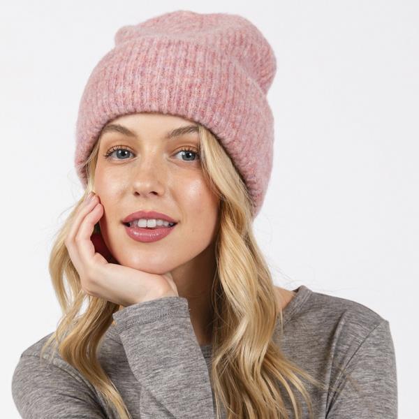 WOOL BLENDED SOLID FUZZY BEANIE