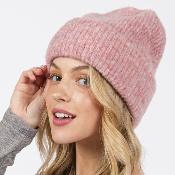 WOOL BLENDED SOLID FUZZY BEANIE