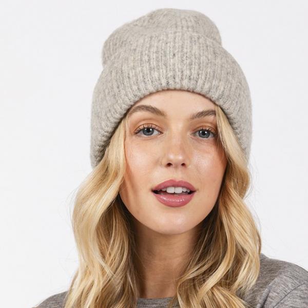 WOOL BLENDED SOLID FUZZY BEANIE