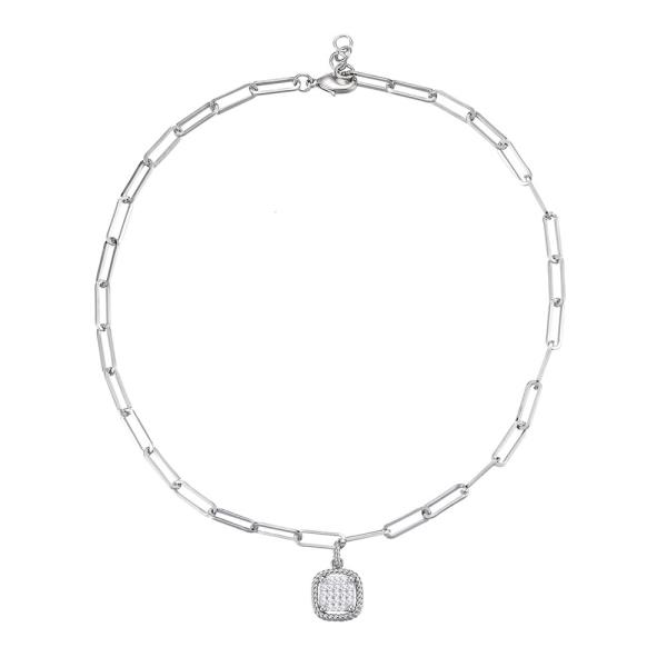 PAPERCLIP & CZ PENDANT NECKLACE