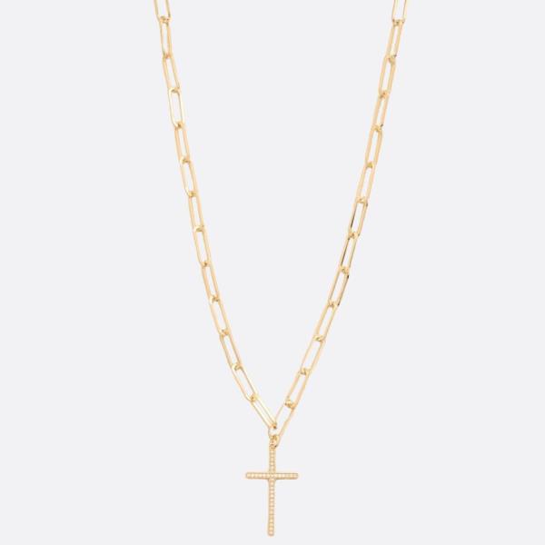 CROSS CZ LONG OVAL LINK METAL NECKLACE